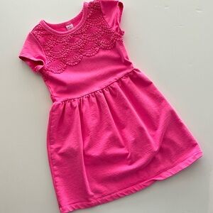 Carter's bright pink short-sleeve knit dress with a crochet detail Girls size 5